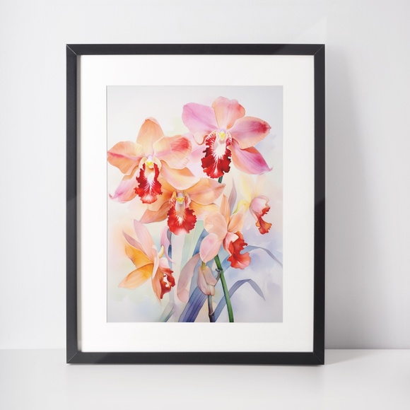 Watercolor Orchids Wall Art Illustration Print Poster Unframed - Picture 2 of 6